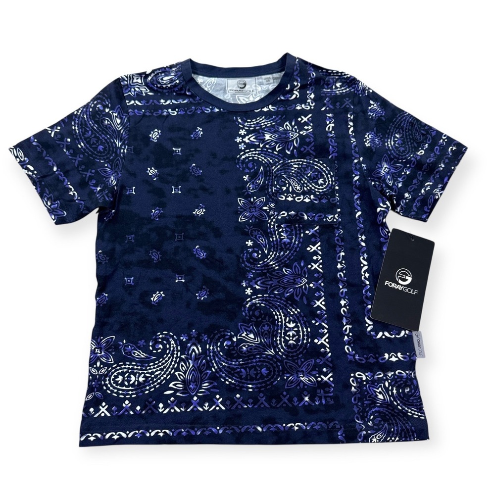 NEW Foray Golf T-Shirt Women's XS Navy Blue Bandana Printed Fashion Top Athletic
